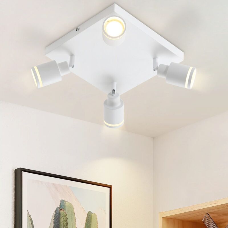 Gbly - Spot de Plafond Plafonnier Moderne 4 Ampoules: Pivotants Lampe de Plafond GU10 Lampe de Cuisine Lampe de Couloir Carrée en Métal en Blanc pour