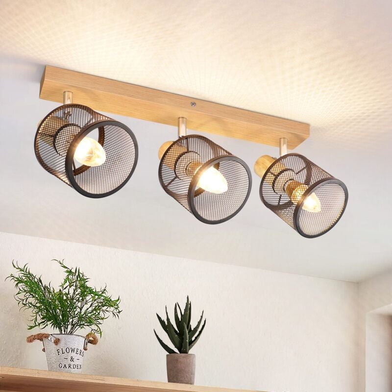 Spot de plafond plafonnier noir bois - plafonnier E14 orientable 350° 3 flammes max 25w lampe de salon moderne pour salon chambre cuisine couloir