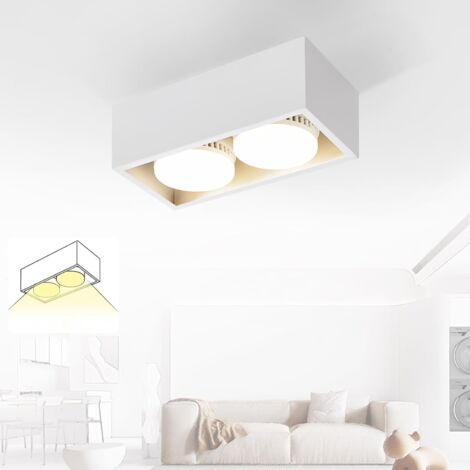 GBLY Spot encastrable pour plafond LED plafonnier LED blanc avec 2 spots, orientables, au design moderne, carrés, avec une lampe à spot GX53, blanc chaud, pour la cuisine, le salon