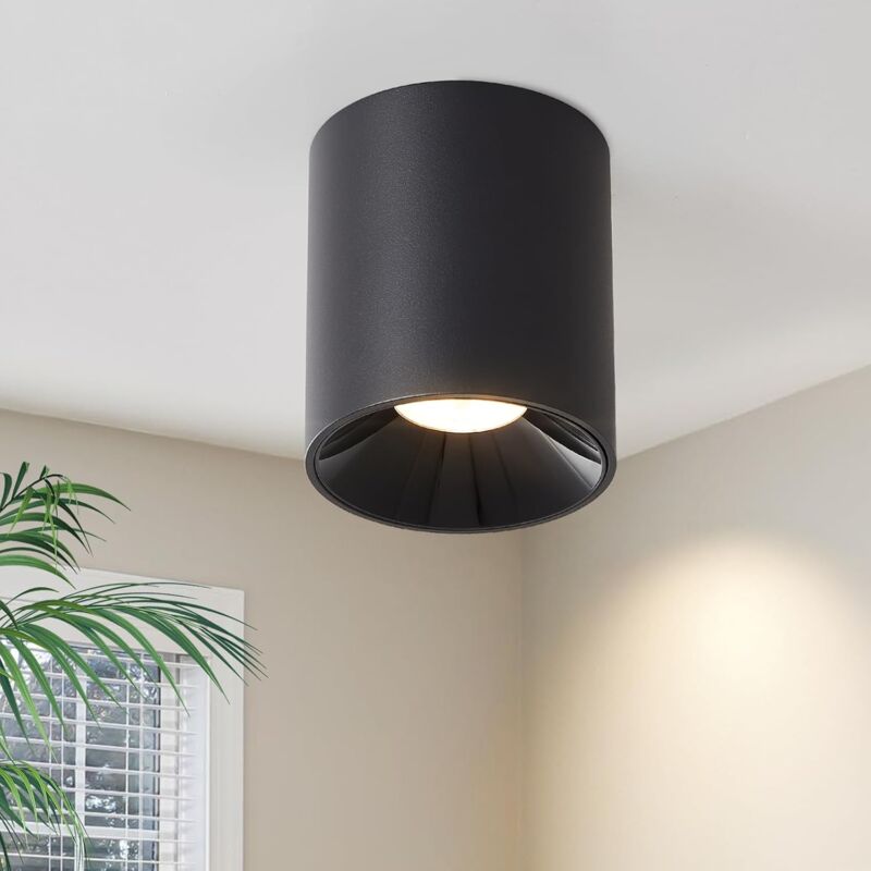 Gbly - spot noir led en saillie Rond , Plafonnier Aluminium, ampoule led GU10 7W incluse, spot plafond, éclairage plafond, 3000 Kelvin, blanc chaud