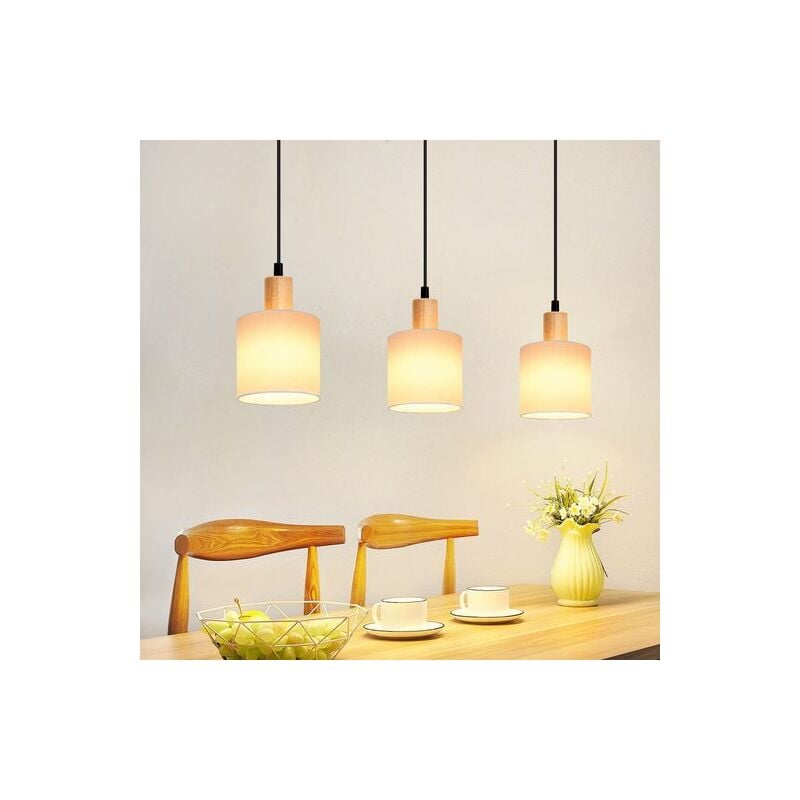 Suspension Table à manger Lampe à suspendre en bois - Lampe de salle à manger Vintage E14 Lampe à suspendre blanche Lampe manger Rustique Suspension