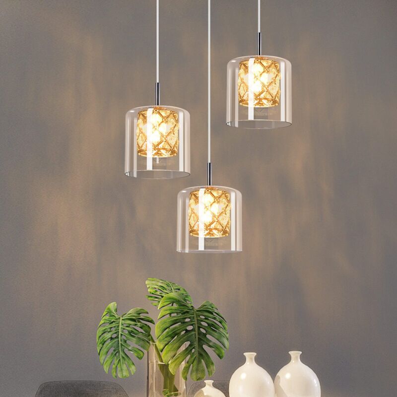 Suspension d'éclairage de table à manger en verre - Lampe suspendue 3 flammes Lampe suspendue moderne G9 Lampe de salle à manger 120CM Hauteur