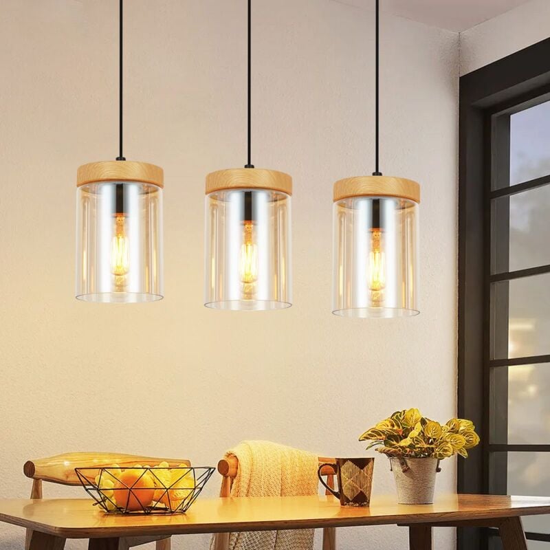 Suspension d'éclairage de table à manger - Lampe suspendue Salon Verre 3 Flammes E27 Suspension vintage Lampe suspendue réglable en hauteur pour