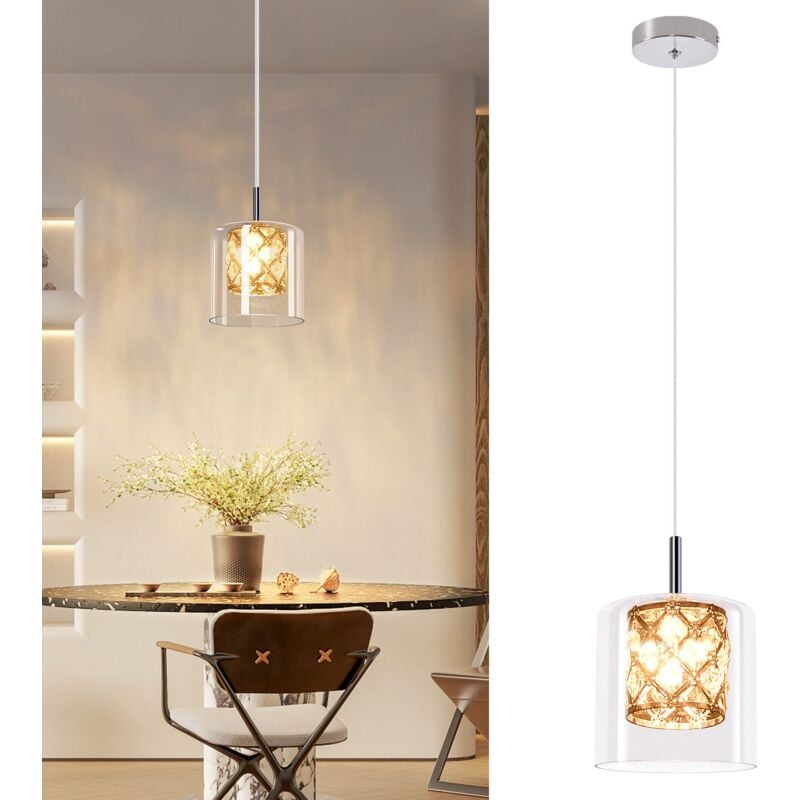 Gbly - Suspension Lampe en verreabat-jour moderne - Lampe suspendue 1 flammes, lampe de chevet suspendue 120CM, hauteur réglable, G9, lampe de