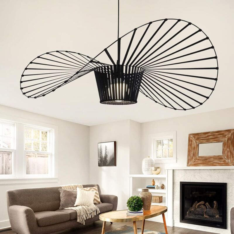 GBLY Lustre Suspension , Lampe suspendue créative en forme de chapeau, Rétro LED Salon Lustre for Intérieur Salon，E27, Noir, 80cm