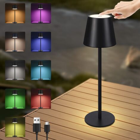 GBLY Tischlampe Akku Nachttischlampe Kabellos - Led RGB 2600mhA Tischleuchte Aussentischleuchte Aufladbar Touch Dimmbar Schwarz TYPE-C Nachttischleuchte USB Akkuleuchte für Schlafzimmer