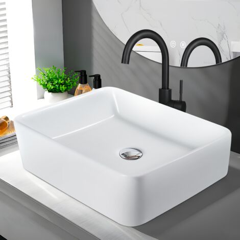 GBLY Vasque à Poser Salle de Bain en Porcelaine - Angulaire Vasque à poser Salle de Bains Blanche Petit Lavabo à poser Suspendu Avec Effet Lotus Lavabo 40x30x13cm pour WC invités