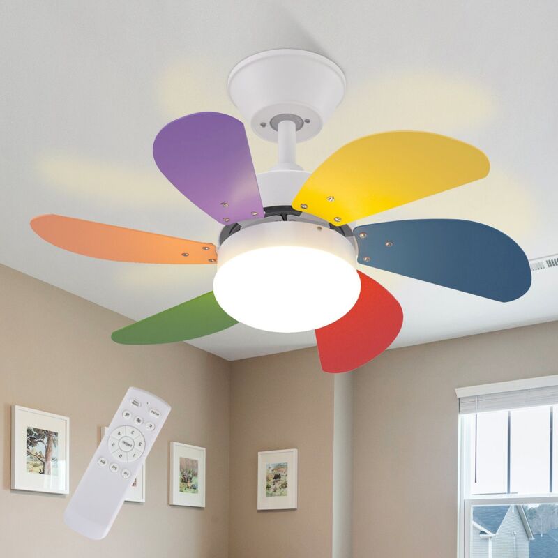 GBLY Ventilateur de Plafond E27 Silencieux 6 Pales Réversibles,75×65.5×42.5cm MAX.40W couleur,Minuteur,pour Chambre Salon