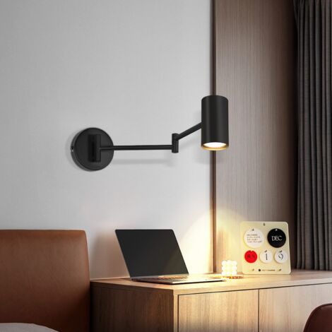 GBLY Wandleuchte Innen Wandlampe Schwarz - Wandbeleuchtung Vintage Wandstrahler Schlafzimmer mit Langer Arm Nachttischlampe Wandmontage Metall Beleuchtung GU10 für Wohnzimmer - Ohne Leuchtmittel