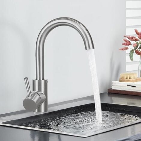 GBLY Wasserhahn 360° Drehbar Bad Armatur Waschbecken Mischbatterie Waschtischarmatur Einhebelmischer Badarmatur Edelstahl Gebürstet Hochdruck Kaltwasserhahn fürs Badezimmer Spüle Küche