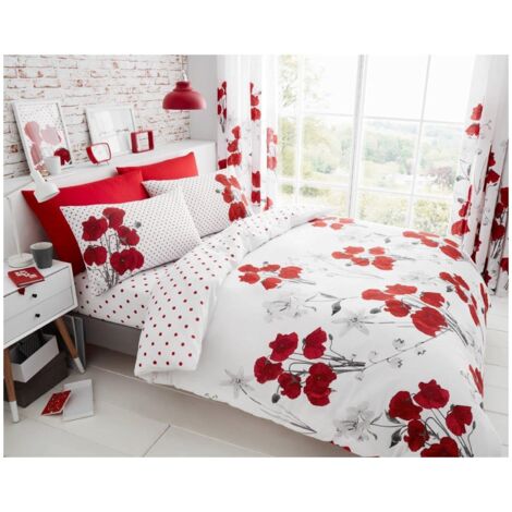 GC GAVENO CAVAILIA Set di biancheria da letto matrimoniale, facile da pulire, lavabile, motivo botanico, traspirante, rosso