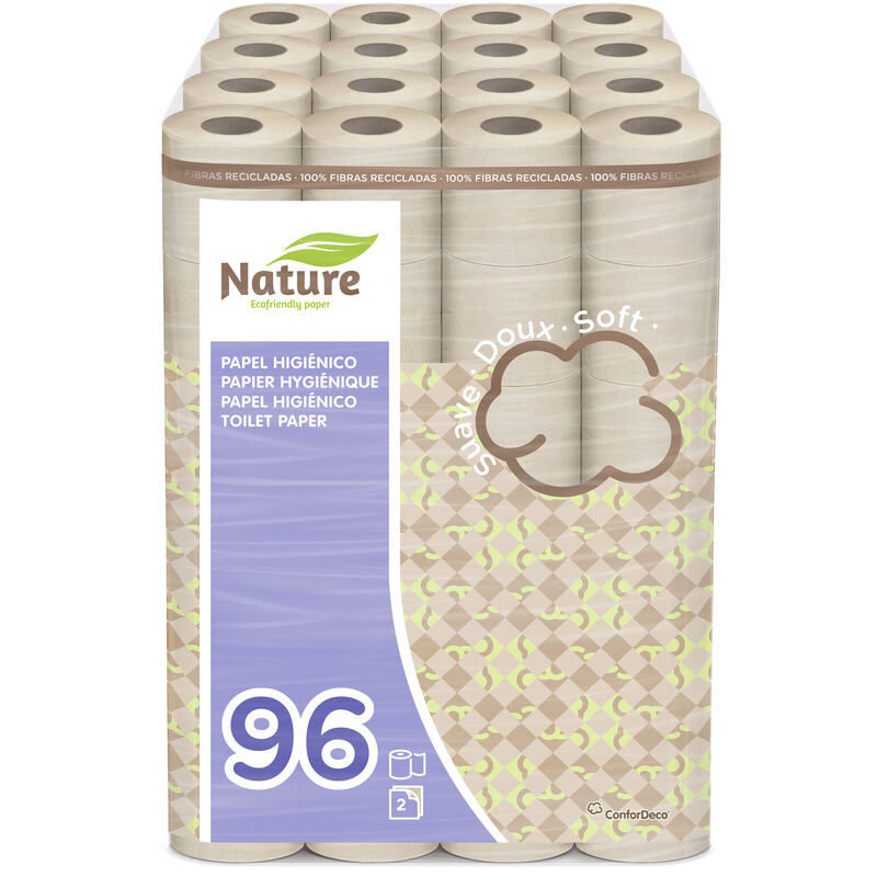 

Nature Papel higiénico doméstico, de celulosa nature: 96 rollos de 34,5 m. c/u; 3312 metros totales de papel de baño 34,5 m. c/u - GC