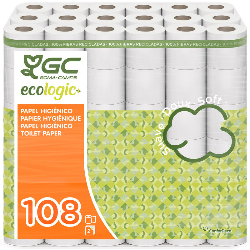 

ecologic+ Papel higiénico doméstico, de celulosa reciclada: 108 rollos de 22,4 m. c/u; 2419,2 metros totales de papel de baño 22,4 m. c/u - GC