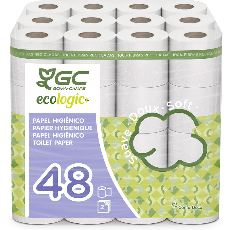 

ecologic+ Papel higiénico doméstico, de celulosa reciclada: 48 rollos de 34,5 m. c/u; 1656 metros totales de papel de baño 34,5 m. c/u - GC