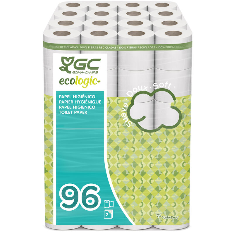 

ecologic+ Papel higiénico doméstico, de celulosa reciclada: 96 rollos de 18 m. c/u; 1728 metros totales de papel de baño 18 m. c/u - GC