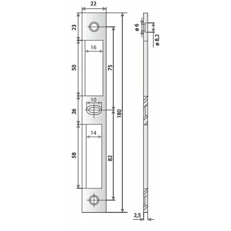 Gâche 3104 épaisseur 4 mm pour pêne dormant et demi-tour - MÉTALUX