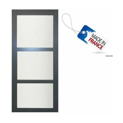 Gd Menuiseries – Porte coulissante en MDF gris anthracite 204 x 73 cm – Vitrage en verre sécurit 4 mm – Système coulissant compatible