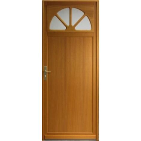 Gd Menuiseries – Porte de service bois vitrée 200 x 80 cm – Sens d'ouverture à droite – Simple vitrage granit 4 mm – Crémone 3 points avec fiches réglables - 200xl
