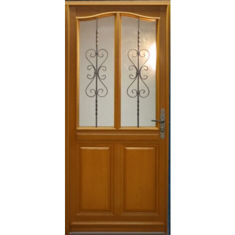 Gd Menuiseries – Porte d'entrée bois vitrée Sandy H215 x L90 cm – Épaisseur cadre 4 cm – Pour rénovation et construction – Design moderne