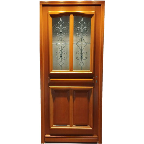 Gd Menuiseries – Porte d'entrée bois vitrée Vauban 200x90cm – Ouverture à gauche – Cote totale 204.6x97.8cm – Design moderne et robuste - 200xl