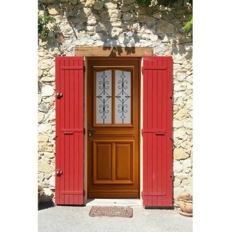 Gd Menuiseries – Porte d'entrée en bois exotique 215 x 80 cm – Poussant droite – Épaisseur 46 mm – Seuil aluminium anodisé – 6 points de sécurité Assa Abloy