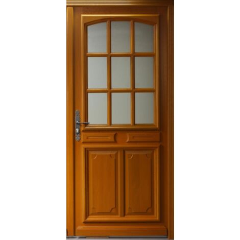 Gd Menuiseries – Porte d'entrée bois vitrée Marine 215 cm x 90 cm – Ouverture à droite – Pour rénovation et construction neuve – Vitrage élégant - 215xl