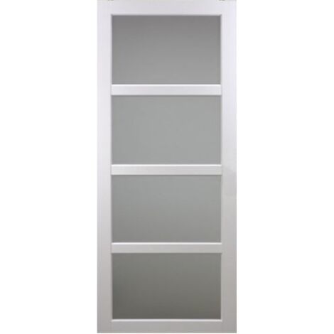 Gdmenuiseries – Porte coulissante en MDF blanc vitrée 204 x 83 cm – Vitrage dépoli 4 mm – Ouvrant 40 mm d'épaisseur – Rainurage pour guidage