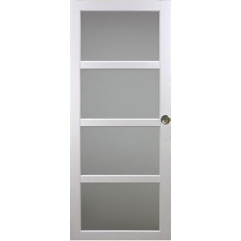 Gdmenuiseries – Porte coulissante Tana blanche vitrée 204 x 83 cm – MDF enrobé – Vitrage dépoli 4 mm – Ouvrant 40 mm d'épaisseur – 2 coquilles incluses