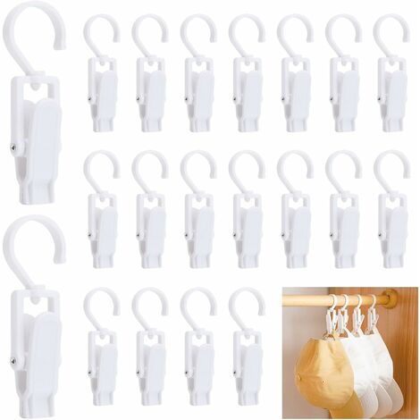 GDRHVFD 20 ganchos giratorios para colgar toallas de plástico, clips para colgar para zapatos, pantalones, sombreros, cortinas, color blanco