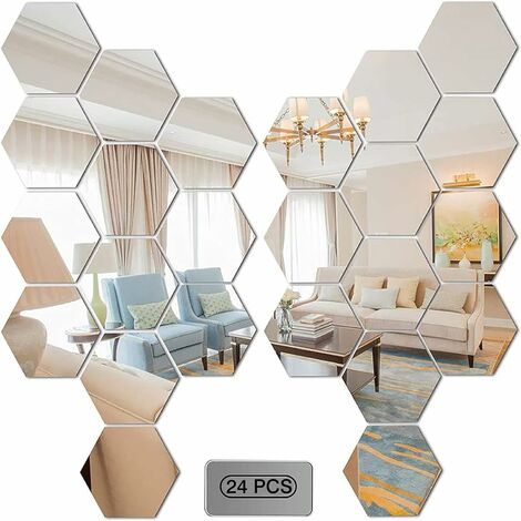 GDRHVFD 24 Pcs Miroir Acrylique Stickers Muraux Miroirs Amovible Sticker Géométriques Hexagone Décalque Autocollant Mural pour Maison Chambre Salon Décor
