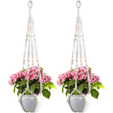 GDRHVFD 2Pcs Suspension Plante Macramé, Suspension Fleur Pot Suspendu Jambes 4 En Corde Coton Avec S Crochets Costume, Style Bohême Décoration Jardin Intérieur Extérieur