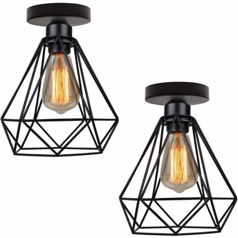 GDRHVFD 2PiècesPlafonnier Industrielle Retro En Métal Design Rétro Suspensions Luminaires E27 Max 40W,Suspension Industrielle Idéal Pour Salon Chambre Café Bar Restaurent Etc(Ampoule Non Inclus)
