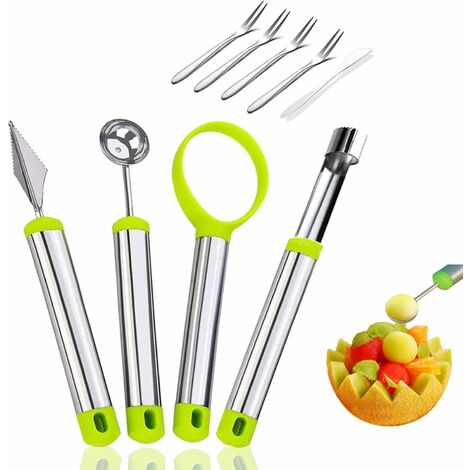 1pcs Melon Baller Scoop Set,Professional 4 In 1 Stainless Steel Fruit  Carving Tools Knife Kit,Fruit Scooper Seed Remover Watermelon Knife for Ice  Cream Melon,Dig Pulp Separator Fruit Slicer