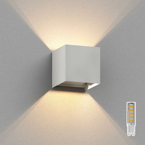 GDRHVFD Applique Murale Pour Extérieur, Blanc, Ip65, Up & Downlight + Lampe Led 501Lm, Blanc Chaud