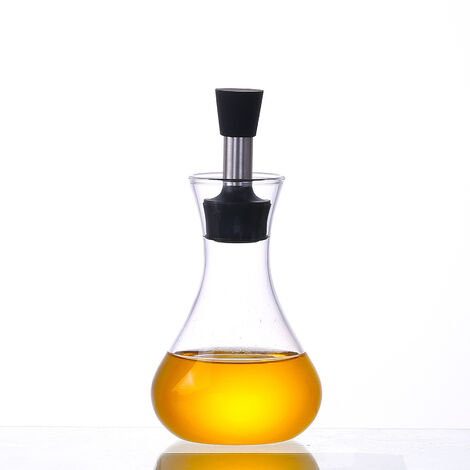 GDRHVFD Dispensador de aceite de oliva, perillas de vidrio y boquilla para cocina, aceitera y vinagrera/jarra, con boquilla antigoteo con tapón, recipiente para condimentos líquidos (250ML)
