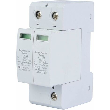 GDRHVFD Dispositif de Protection contre les Surtensions, 2P DC1000V Parafoudre Photovoltaïque sur Rail de Guidage 36mm Coque Ignifuge PC (2P 20KA)