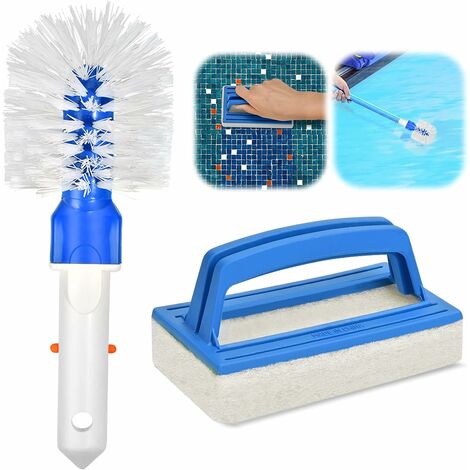 GDRHVFD Juego de 2 cepillos para piscinas - Esponja - Cepillo para limpieza de algas - Apto para limpiar suciedad y musgo para spa, piscinas pequeñas, bañeras (cepillo portátil para piscina + cepillo