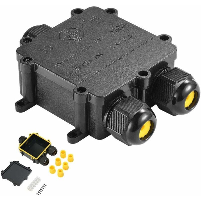 Junction Box, IP68 Waterproof Junction Box 3 Way Junction Box Connectors Box for Cable ø 4 to 14mm, led Lighting, Display Panel (Black) - Gdrhvfd