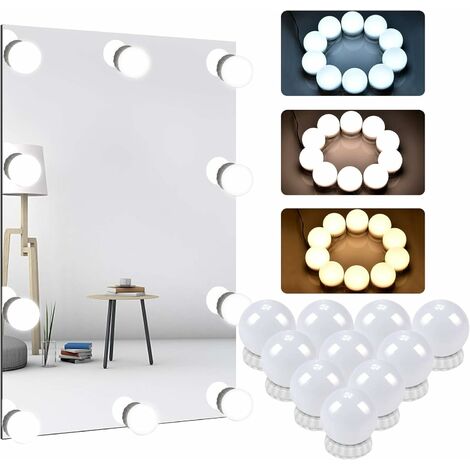 GDRHVFD Kit d'éclairage miroir pour vanité de maquillage, miroir LED Hollywood à intensité variable, lumière de vanité USB avec interrupteur et câble, 3 couleurs et 10 luminosités