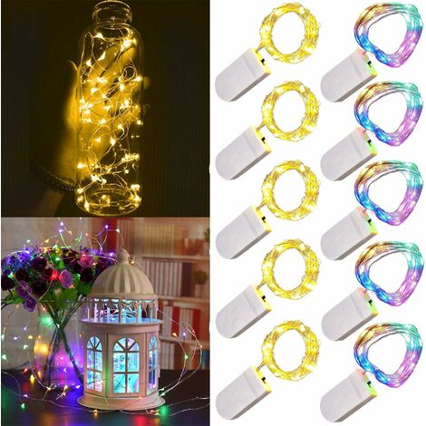 GDRHVFD LED-Lichterketten, batteriebetrieben, 1 m, 10 LEDs, Silberdraht, mehrfarbig und warmweiß, wasserdicht, Sternflasche, Lichterkette für Weihnachten, Hochzeit, Party, Schlafzimmer, Heimdekoratio