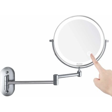 GDRHVFD Miroir Grossissant Mural Miroir Cosmétique Mural Télescope, Miroir x10 Extensible, 360° Pivotant, Alimenté par 4 Piles AAA (Inclus) Idéal pour Salle de Bain