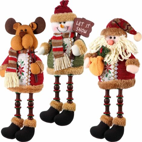 GDRHVFD Piezas Sentado Papá Noel Muñeco de nieve Reno Adorno de Navidad Patas largas Mesa Chimenea Decoración Figuras de Navidad rellenas