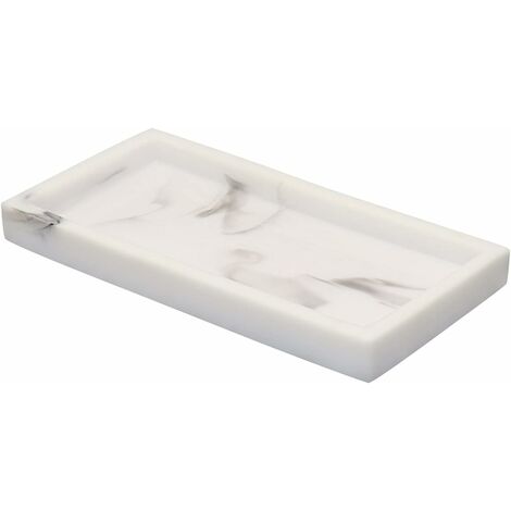 GDRHVFD Plateau décoratif rectangulaire, plateau de rangement en marbre naturel, plateau de rangement pour plan de travail, table basse, pour bougies, savon, savon, parfum (blanc)