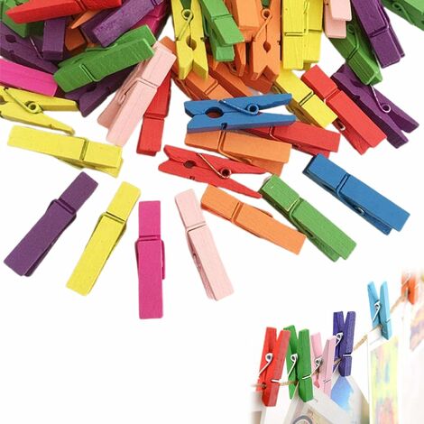 Sooneat Clothes Pins Mini Clothespins Pink - 100 Pcs Wooden Small Clothespins for Pictures with Jute Twine Tiny Photo Paper Clip, Ideal for Baby Shower