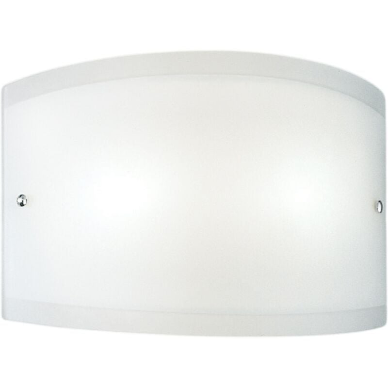 Applique Lecce in vetro satinato bianco 35x12cm, 1 luce E27 max 42W, IP20, Lampada da muro e montatura metallo con dettagli cromo, lampadina esclusa
