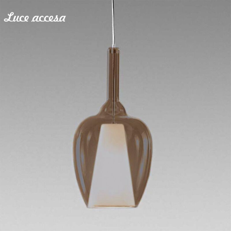 Lustre moderne ofelia mini s10 g9 led suspension en verre métal, verre ambra fumè trasparente - Gea Luce Lustre moderne ofelia mini s10 g9 led suspension en verre métal, verre ambra fumè trasparente - Gea Luce