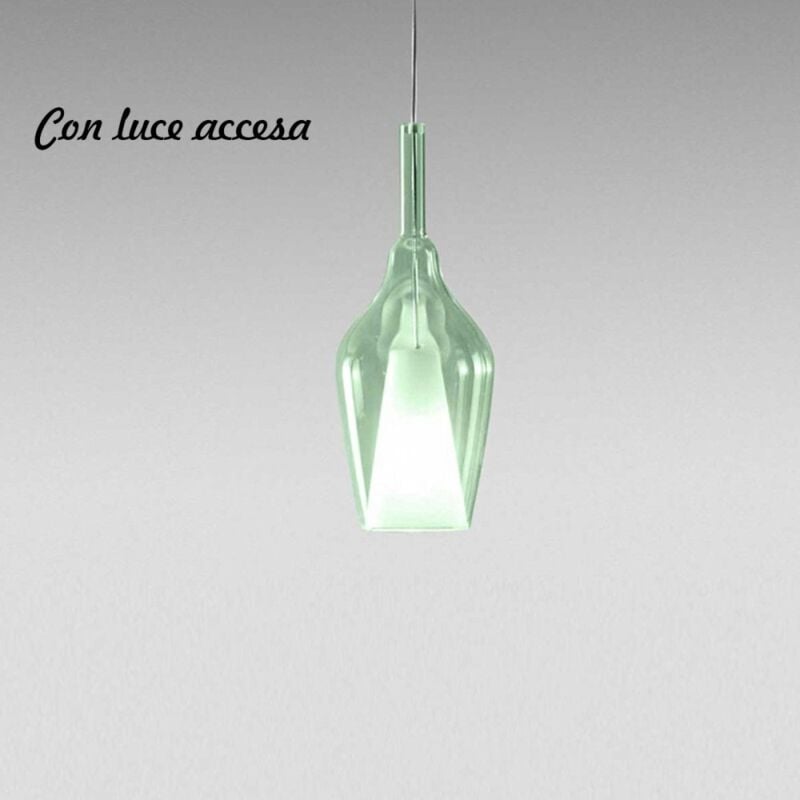 Lustre moderne ofelia mini s12 g9 led suspension en verre métal, verre verde trasparente - Gea Luce