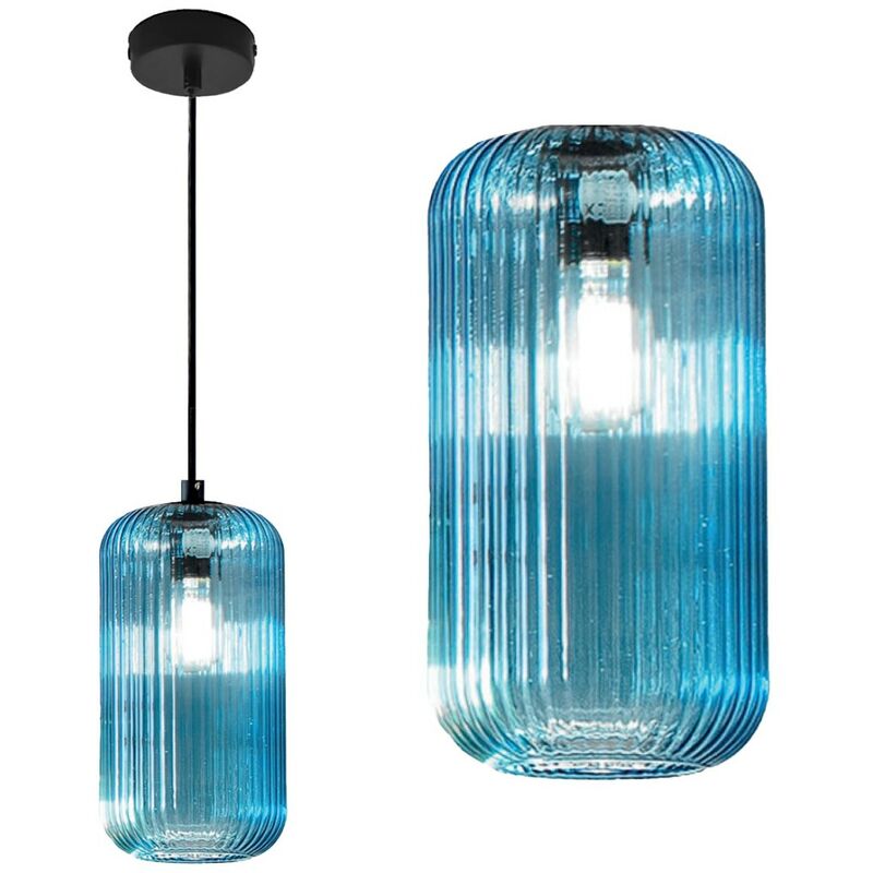 Raika vg b1 e27 led plafonnier moderne à suspension en verre coloré, couleur bleu - Gea Luce