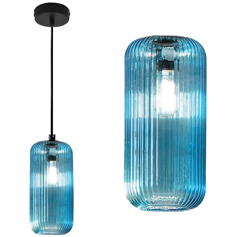 Gea Luce - raika vp b1 e27 led plafonnier moderne à suspension en verre coloré, couleur bleu Gea Luce - raika vp b1 e27 led plafonnier moderne à suspension en verre coloré, couleur bleu