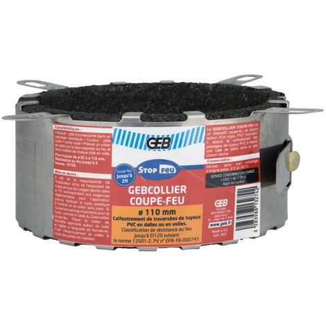 GEB – Collier de serrage coupe-feu 100 mm – Acier galvanisé – Température jusqu'à 1000°C – Conforme sécurité incendie